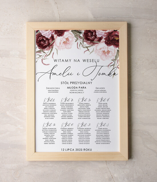Plany stołów Plakaty Rustykalne Róże tablica informacyjna dla gości weselnych w stylu rustykalnym dopasuj swoj rozmiar   33/CBw/PL