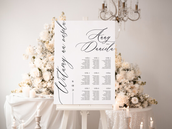 Plany stołów Plakaty Rustykalne tablica z planem stołów na wesele plan stołów weselnych prosty i nowoczesny plan usadzenia gości  13/Now/PL