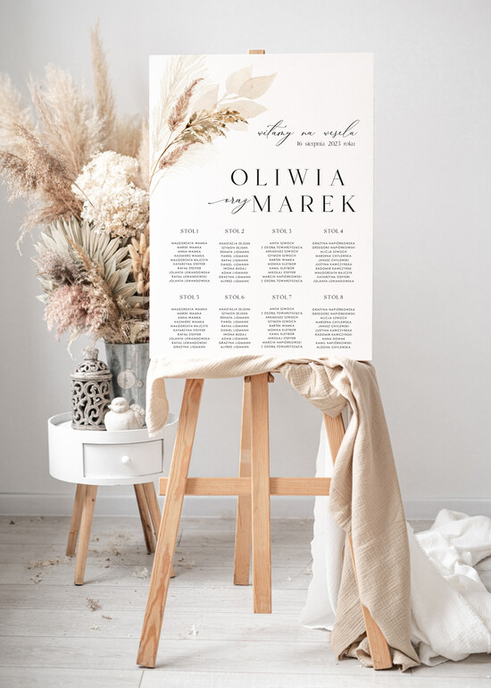 Plany stołów Plakaty Rustykalne tablica z planem stołów na wesele plan stołów weselnych, plan usadzenia gości na weselu, plansza z u 20/Now/PL