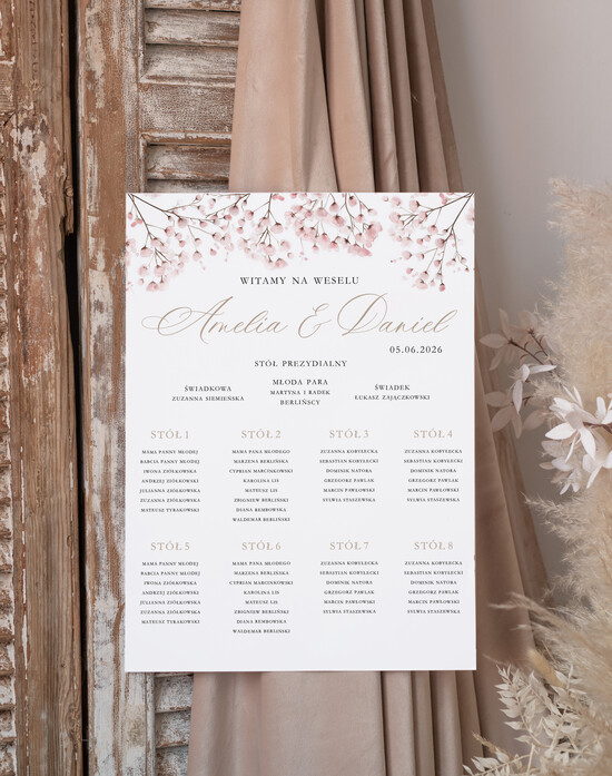 Plany stołów Plakaty Rustykalne tablica z rozmieszczeniem gości plan stołów weselnych, plan stołów na wesele tablica z rozstawieniem 09/skl3s/PL25