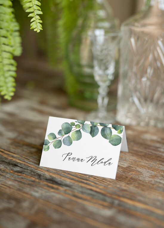 Winietki botaniczne podróżnicze  usadzenie gości na weselu winietki eukaliptus 02/botn/w