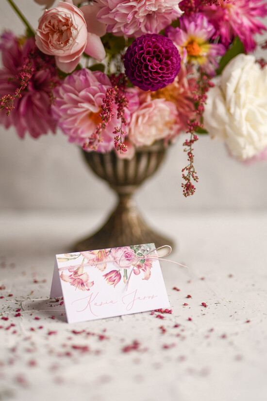 Winietki botaniczne podróżnicze  eleganckie winietki ślubne wizytówki dla gości weselnych rustykalne   1/blushws/w