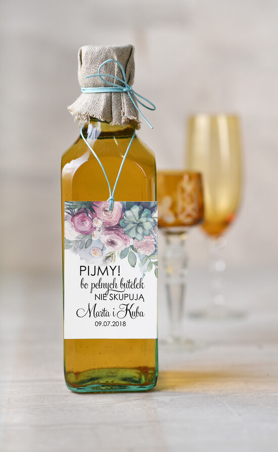 Zawieszki na butelki botaniczne podróżnicze  zawieszka na alkohol weselny, boho z waszą treścią 007/kolbsz/zw