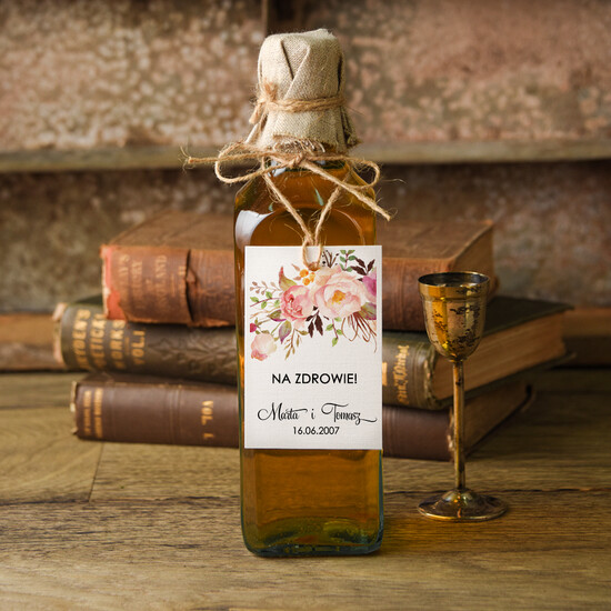Zawieszki na butelki botaniczne podróżnicze  zawieszki na nalewki weselne, eleganckie z dowolną treścią 18/bot/zw