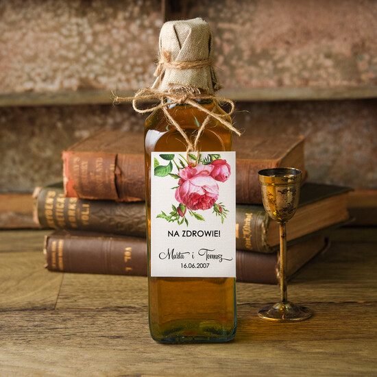 Zawieszki na butelki botaniczne podróżnicze  etykieta na wódkę weselną, eleganckie z dowolną treścią 22/bot/zw