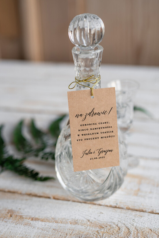 Zawieszki na butelki botaniczne podróżnicze  zawieszka na alkohol weselny, boho z waszą treścią 01/foldrus/zw