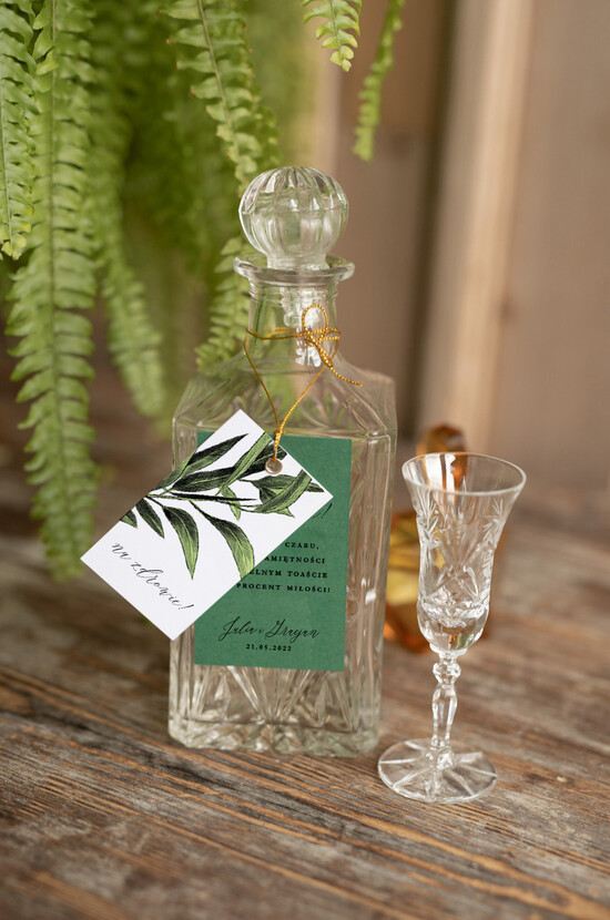 Zawieszki na butelki botaniczne podróżnicze  etykiety na butelki weselne botaniczne z waszą treścią oliwka 03/botn/zw