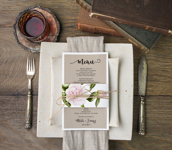 Menu botaniczne podróżnicze  weselne menu karta potraw weselnych, botaniczne z waszą treścią 23/bot/m