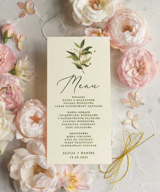 Menu botaniczne podróżnicze  Menu weselne, delikatne i proste menu ślubne, plan podawania posiłków na weselu, karta dań weselnych 04/botecru/m