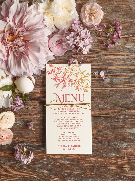 Menu botaniczne podróżnicze  Menu weselne, delikatne i proste menu ślubne, plan podawania posiłków na weselu, karta dań weselnych 01/rozgrad/m