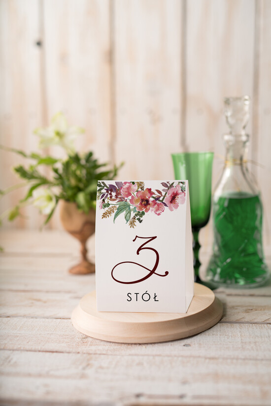 Numery na stół botaniczne podróżnicze  numerki na stół stoły weselne, kwiaty boho piekne kolory 3/kaligrafia/nrS