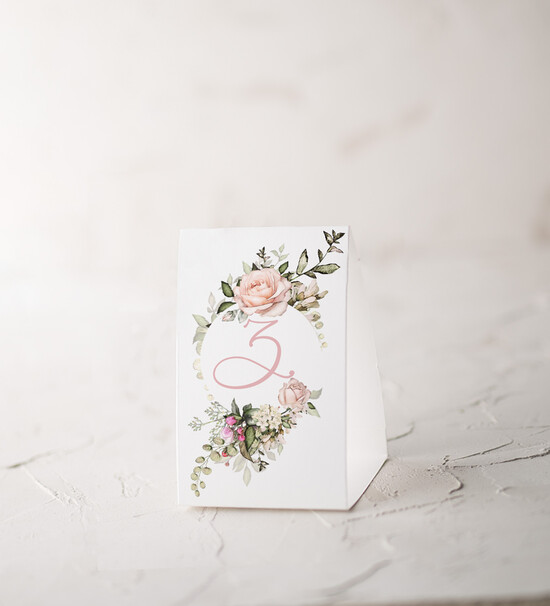 Numery na stół botaniczne podróżnicze  numery na stoły weselne, przepiekne ilustracje w stylu boho 1/roses/nrS