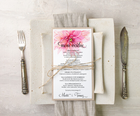 Menu akwarele ślubne menu z planem podawania dań wesenych, z dowolną treścia inspirowane malarstwem 001/akwECO/m