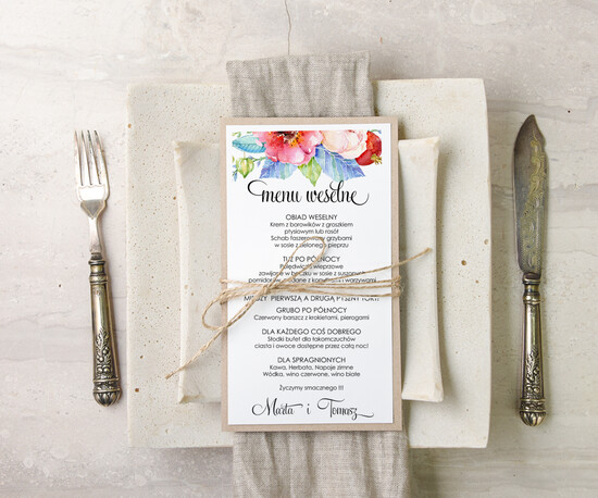 Menu akwarele weselne menu karta potraw weselnych, eleganckie z wasza treścia 01/akwECOsz/m