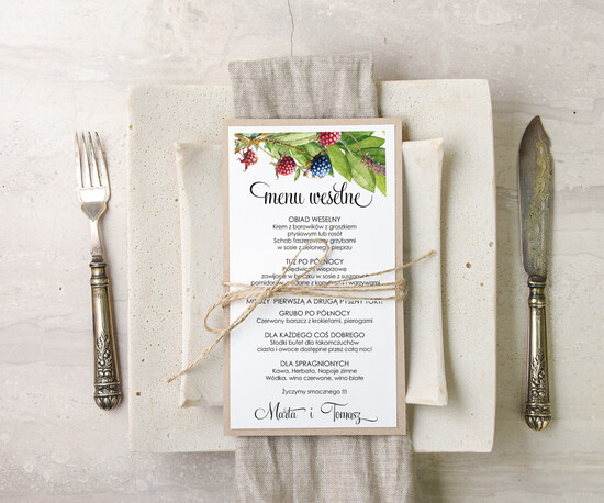 Menu akwarele ślubne menu z planem podawania dań wesenych, malowane akwarele wasza tresc 02/akwECOsz/m
