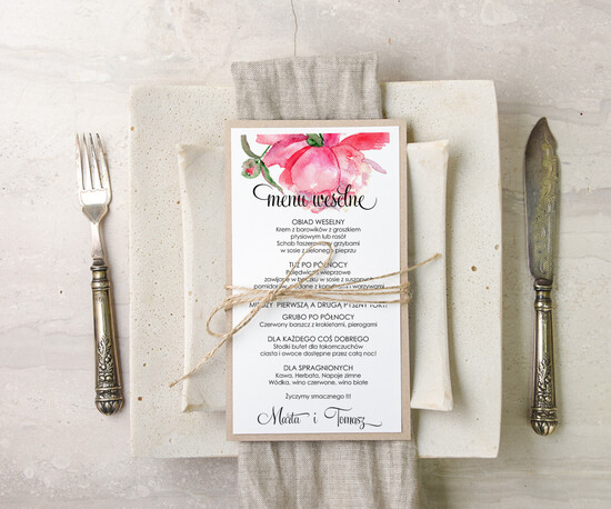 Menu akwarele ślubne menu karta potraw weselnych, malowane akwarele wasza tresc 03/akwECO/m
