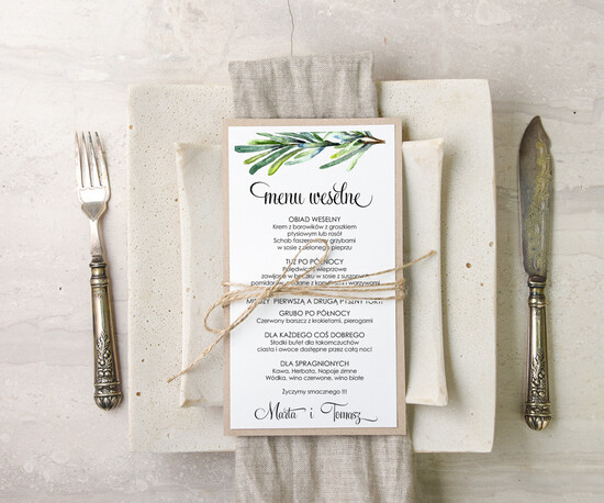 Menu akwarele menu weselne na stoły plan podawania posiłków, eleganckie z wasza treścia 04/akwECOsz/m