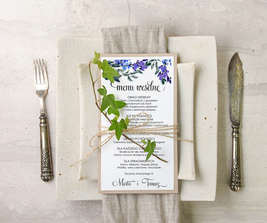 Menu akwarele menu weselne na stół karta dań weselnych, malowane akwarele wasza tresc 05/akwECO/m