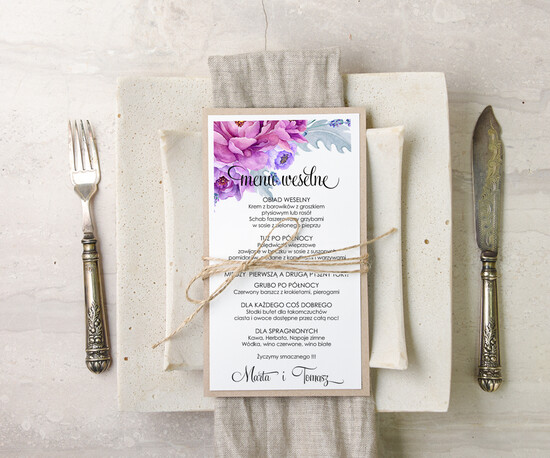 Menu akwarele weselne menu karta dań weselnych, eleganckie z wasza treścia 07/akwECO/m