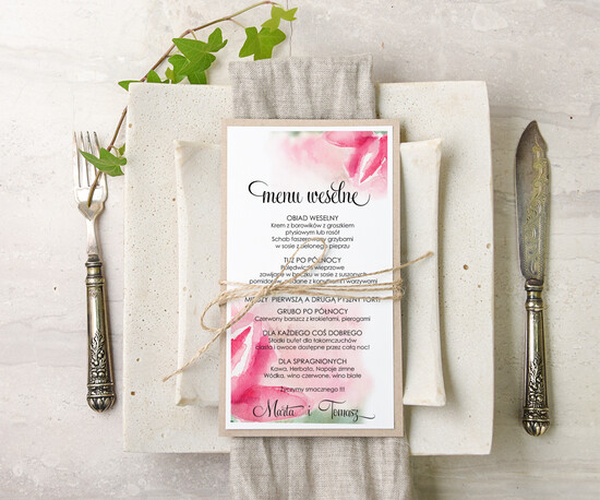 Menu akwarele menu weselne karta dań weselnych, akwarelki dowolna tresc 10/akwECO/m