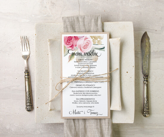 Menu akwarele ślubne menu karta potraw weselnych, eleganckie z wasza treścia 11/akwECO/m