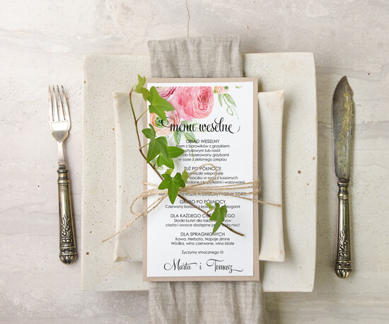Menu akwarele menu weselne na stoły karta dań weselnych, z dowolną treścia inspirowane malarstwem 15/akwECO/m