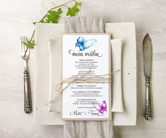 Menu akwarele menu ślubne z planem posiłków, dowolna tresc akwarele 21/akwECO/m