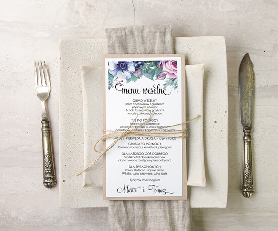 Menu akwarele ślubne menu z planem podawania dań wesenych, akwarelki dowolna tresc 22/akwECO/m