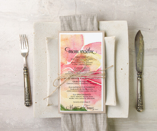 Menu akwarele menu weselne na stoły plan podawania posiłków, dowolna tresc akwarele 24/akwECO/m