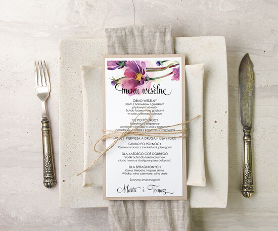 Menu akwarele weselne menu karta potraw weselnych, eleganckie z wasza treścia 37/akwECO/m