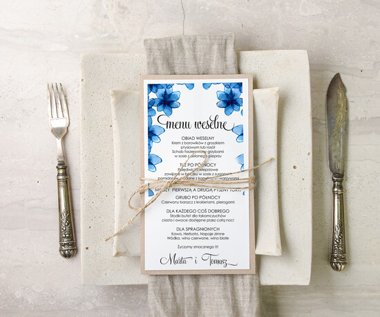 Menu akwarele menu weselne na stoły plan podawania posiłków, z dowolną treścia inspirowane malarstwem 42/akwECO/m