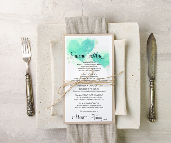 Menu akwarele menu weselne plan podawania posiłków na weselu, akwarelki dowolna tresc 44/akwECO/m