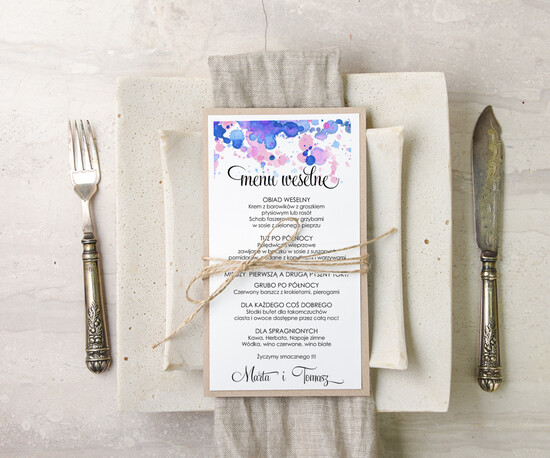 Menu akwarele menu weselne karta dań weselnych, malowane akwarele wasza tresc 47/akwECO/m