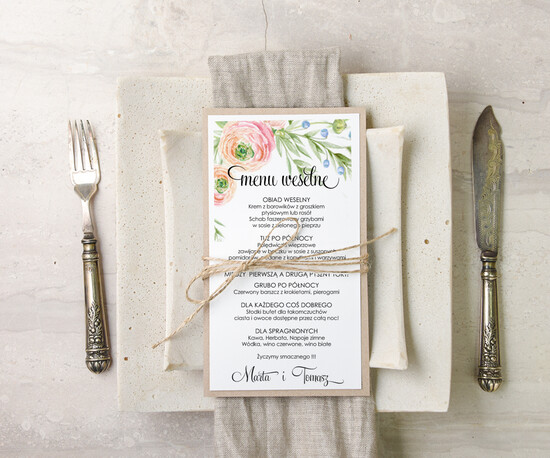 Menu akwarele weselne menu karta dań weselnych, akwarelki dowolna tresc 50/akwECO/m