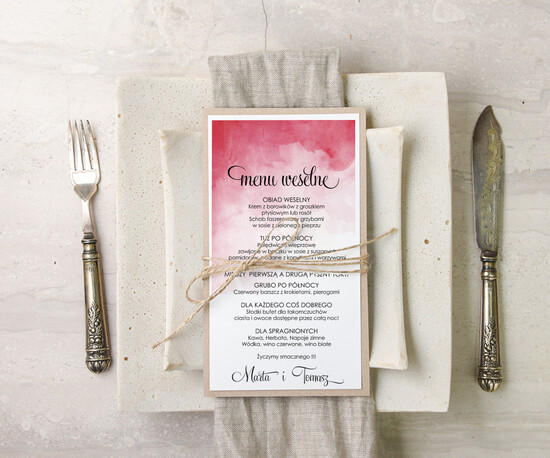 Menu akwarele weselne menu karta potraw weselnych, malowane akwarele wasza tresc 51/akwECO/m