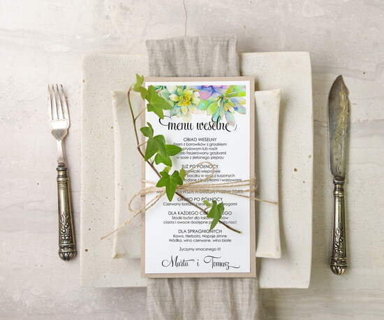 Menu akwarele menu ślubne z planem posiłków, akwarelki dowolna tresc 53/akwECO/m