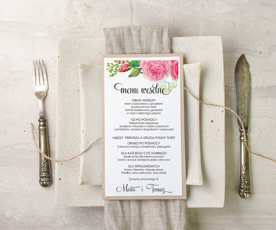 Menu akwarele ślubne menu karta potraw weselnych, dowolna tresc akwarele 54/akwECO/m