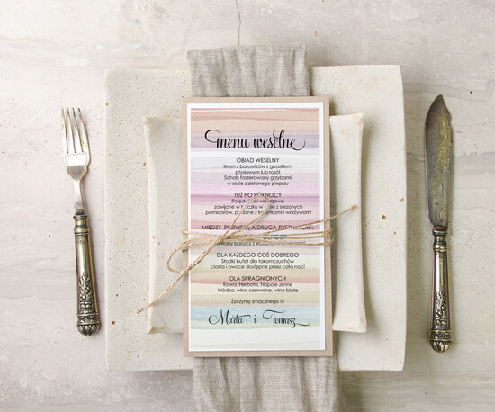 Menu akwarele ślubne menu karta potraw weselnych, dowolna tresc akwarele 56/akwECO/m