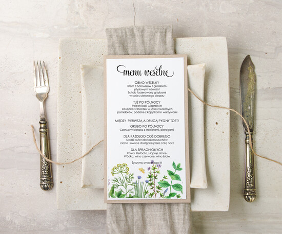 Menu akwarele weselne menu karta potraw weselnych, akwarelki dowolna tresc 60/akwECO/m