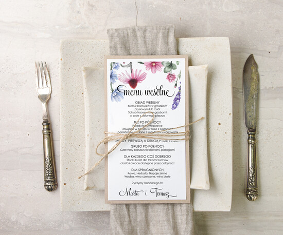 Menu akwarele weselne menu karta dań weselnych, akwarelki dowolna tresc 65/akwECO/m