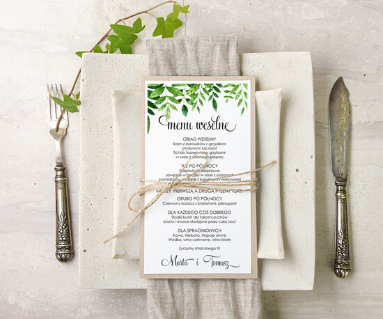 Menu akwarele ślubne menu z planem podawania dań wesenych, malowane akwarele wasza tresc 66/akwECO/m