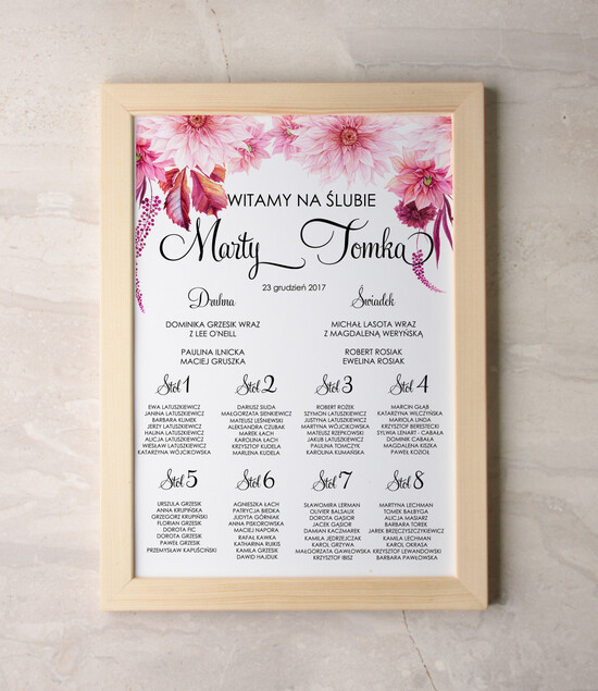 Plany stołów Plakaty Akwarele plansza weselna plan stołów weselnych, wiele rozmiarów do wyboru romantyczne akwarelki 001/akwECO/PL