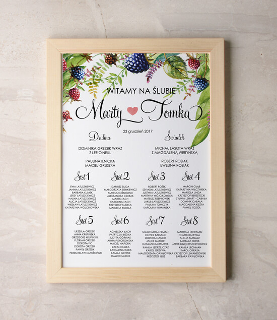 Plany stołów Plakaty Akwarele powitanie i usadzenie gości plan stołów weselnych, malowane akwarelkowe wzory dopasuj rozmiar 02/akwECOsz/PL