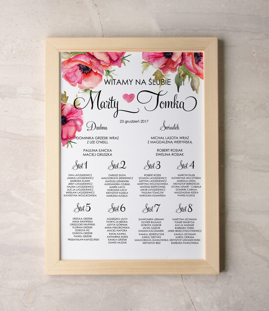 Plany stołów Plakaty Akwarele tablica z planem stołów na wesele plan stołów weselnych, akwarelowe wybierz swoj rozmiar 04/akwECO/z