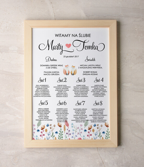 Plany stołów Plakaty Akwarele planer ślubny plan usadzenia gości na weselu, malowane akwarelkowe wzory dopasuj rozmiar 05/akwECOsz/PL