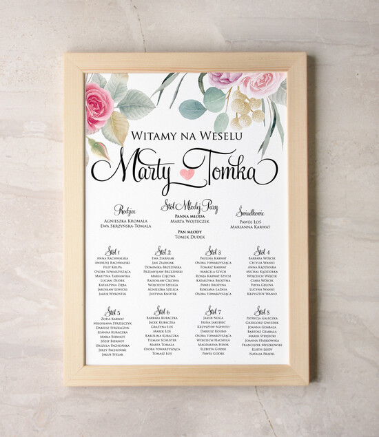 Plany stołów Plakaty Akwarele plansza powitanie gości i plan stołów w jednym, malowane akwarelkowe wzory dopasuj rozmiar 11/akwECO/PL