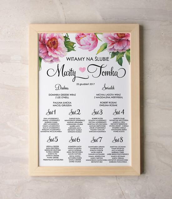 Plany stołów Plakaty Akwarele powitanie i usadzenie gości plan stołów weselnych, malowane akwarelkowe wzory dopasuj rozmiar 20/akwECO/PL