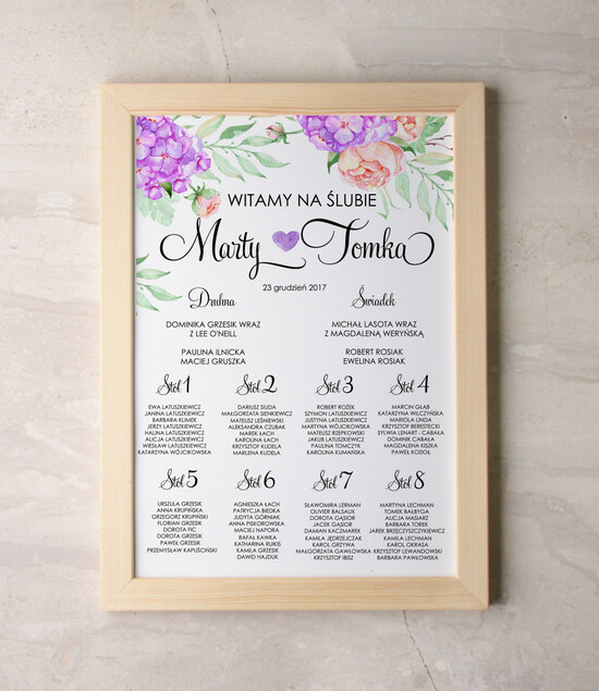 Plany stołów Plakaty Akwarele plansza weselna plan stołów weselnych, wiele rozmiarów do wyboru romantyczne akwarelki 28/akwECO/PL