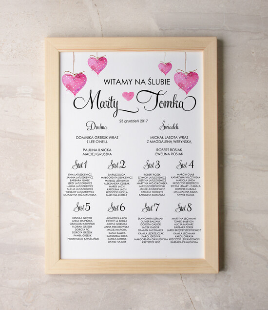 Plany stołów Plakaty Akwarele plan stołów na wesele tablica z rozmieszczeniem gości, wiele rozmiarów do wyboru romantyczne akwarel 29/akwECO/PL