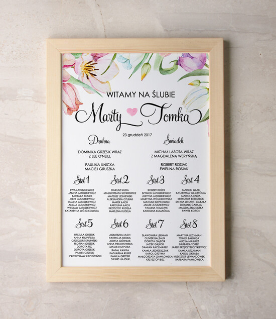 Plany stołów Plakaty Akwarele powitanie i usadzenie gości plan stołów weselnych, malowane akwarelkowe wzory dopasuj rozmiar 52/akwECO/PL